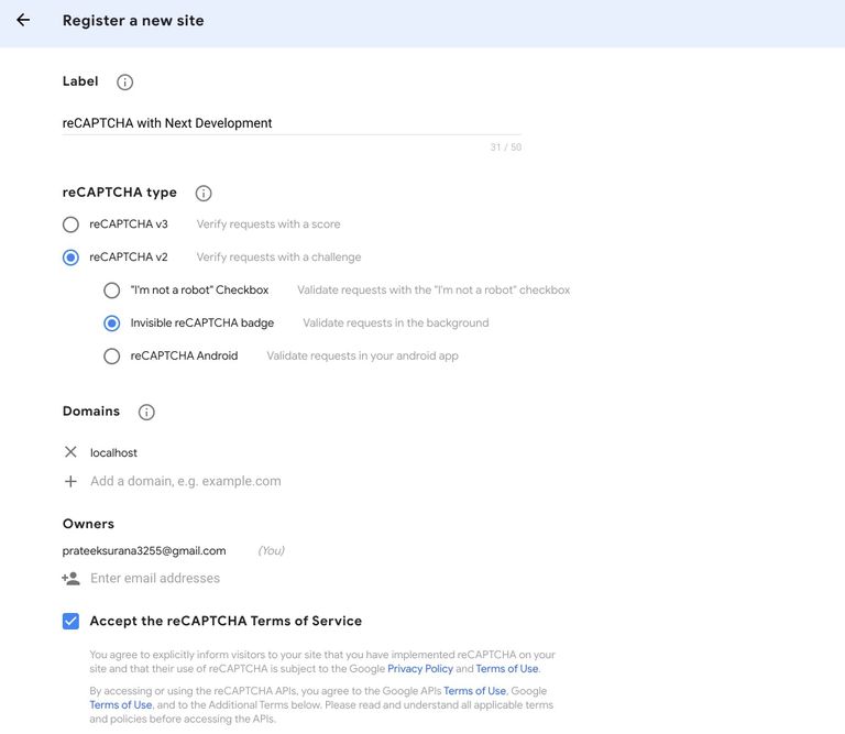 Registering your reCAPTCHA site